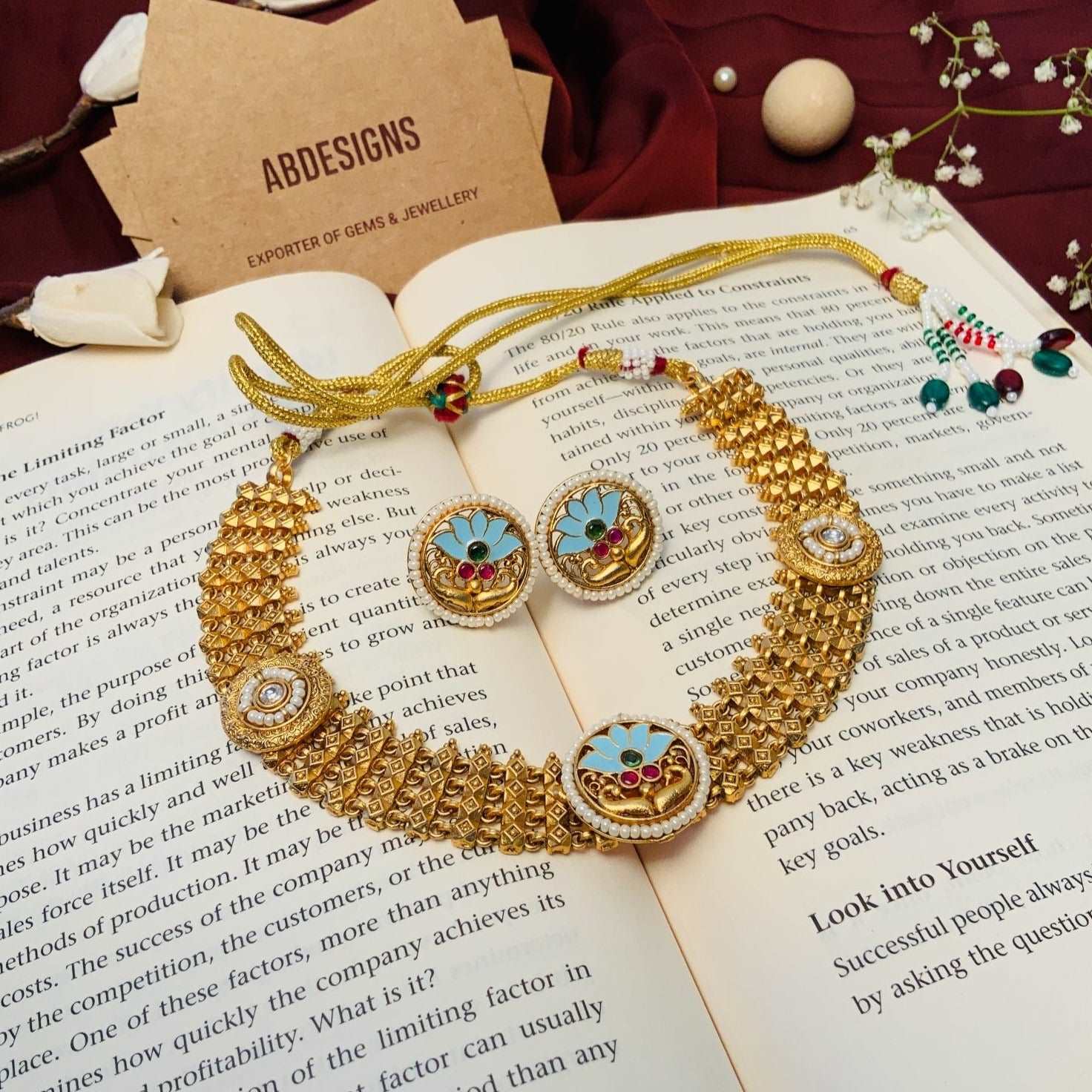 Antique Matt Gold Meenakari Choker Necklace Set - Abdesignsjewellery