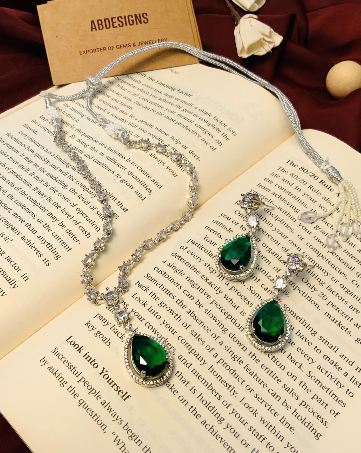 Silver Plated American Diamond Necklace With Earring