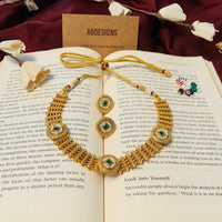 Thumbnail for Round Matt Antique Gold Meenakari Necklace Set