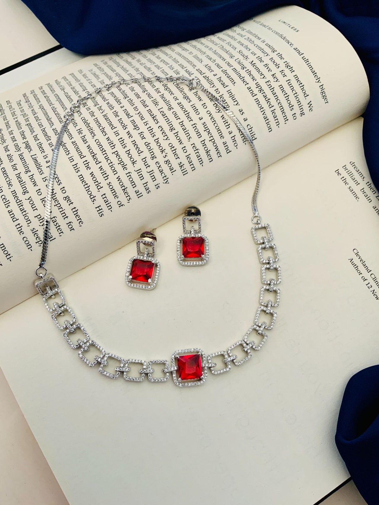 Classic Silver Plated American Diamond Necklace Set