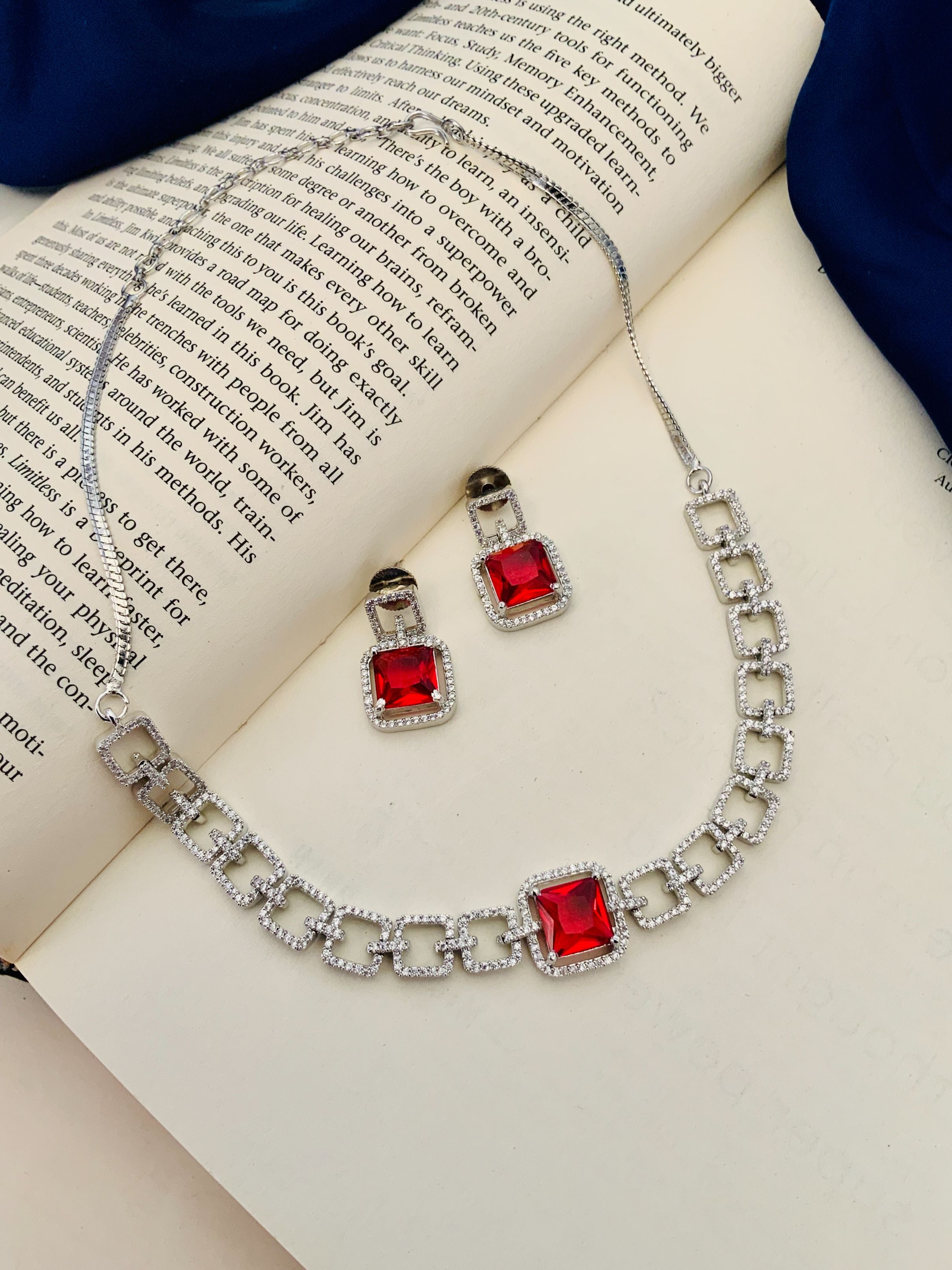 Classic Silver Plated American Diamond Necklace Set