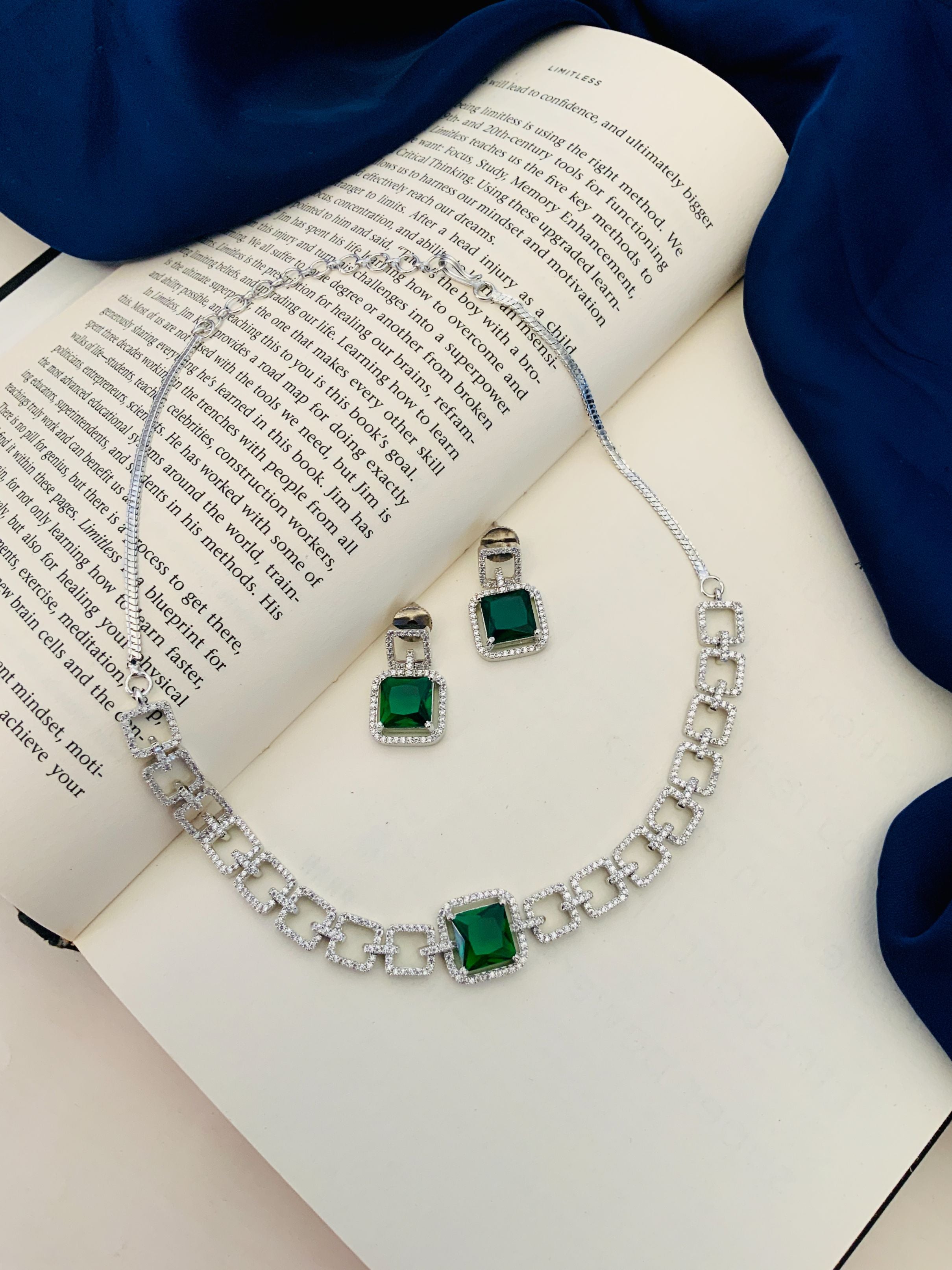 Classic Silver Plated American Diamond Necklace Set