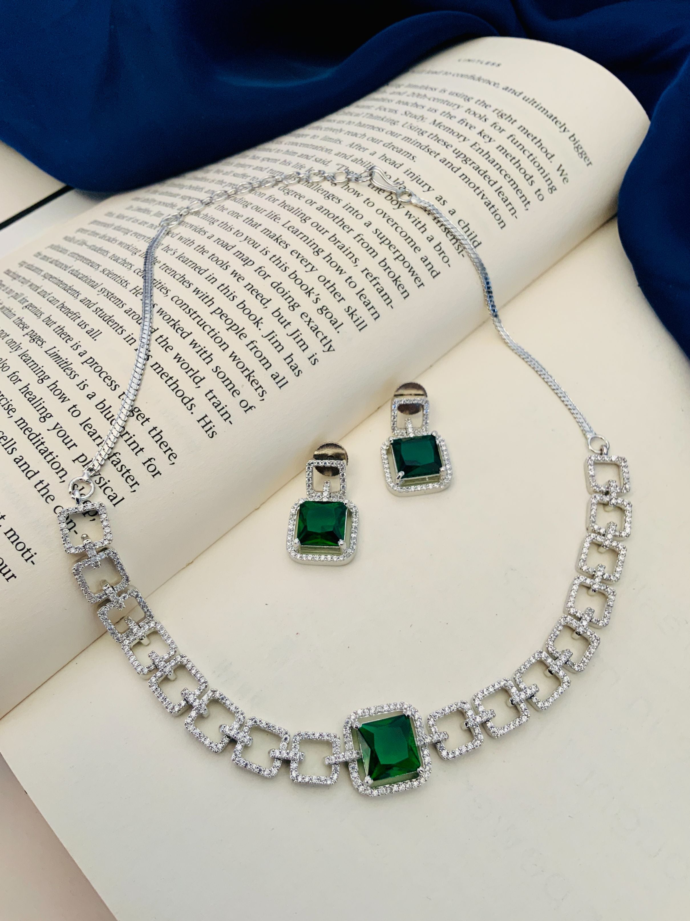 Classic Silver Plated American Diamond Necklace Set