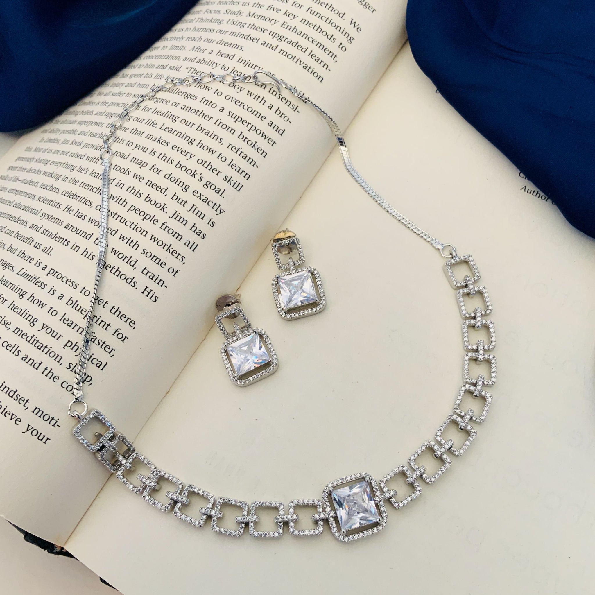 Classic Silver Plated American Diamond Necklace Set