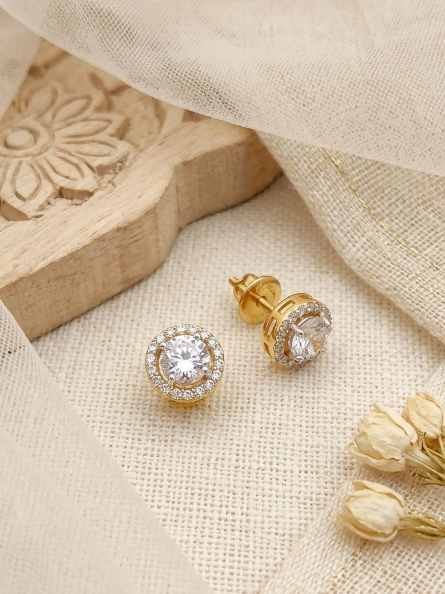 925 Sterling Silver Diamond Gold Studs Earring