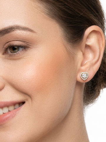 925 Silver Heart CZ Stud Earrings in Gold Plating | Abdesigns
