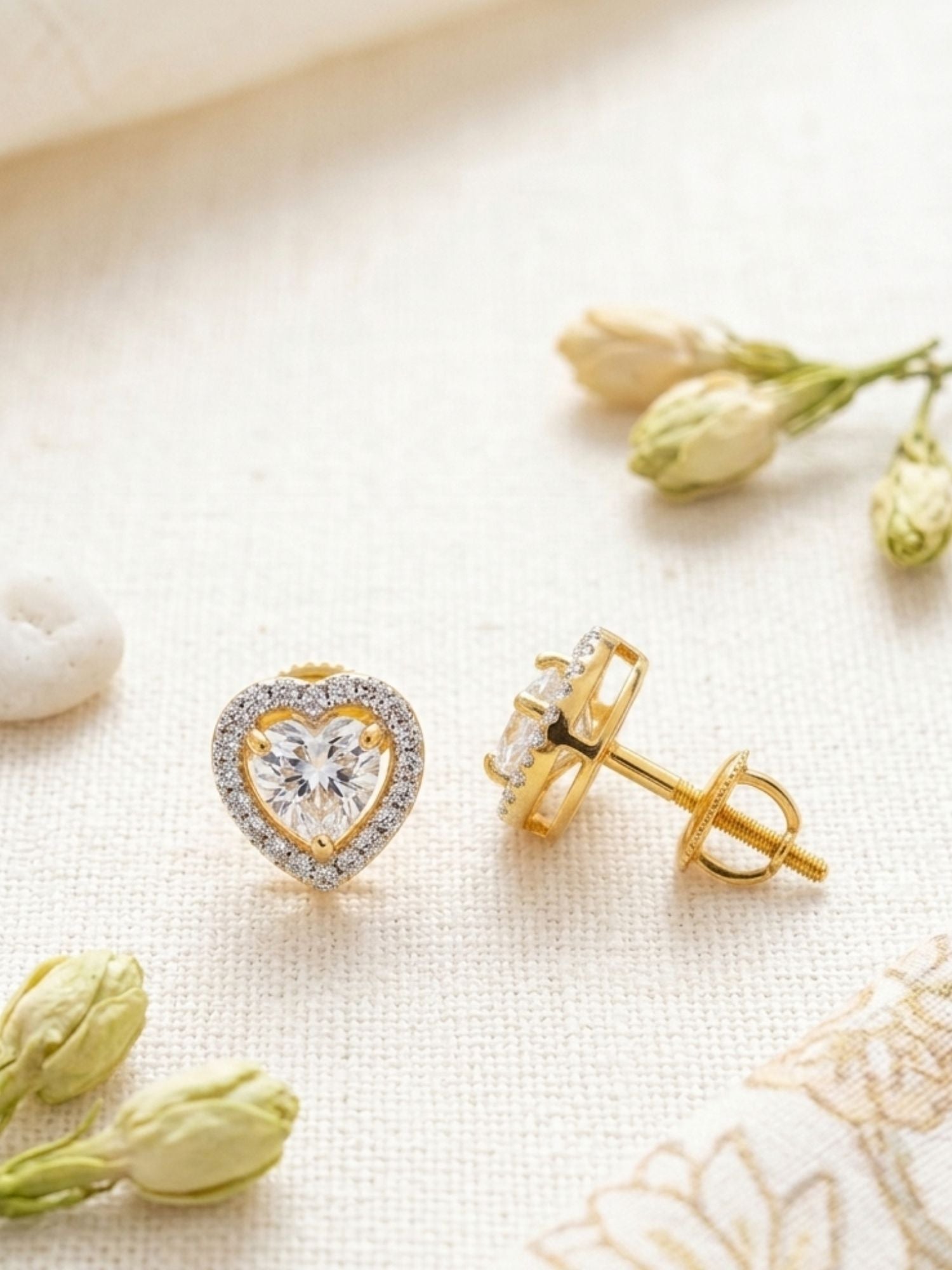 925 Silver Heart CZ Stud Earrings in Gold Plating | Abdesigns