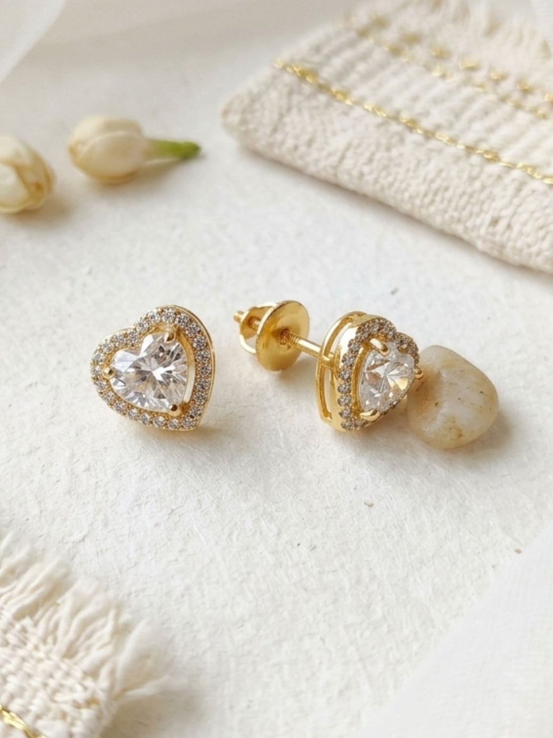 925 Silver Heart CZ Stud Earrings in Gold Plating | Abdesigns