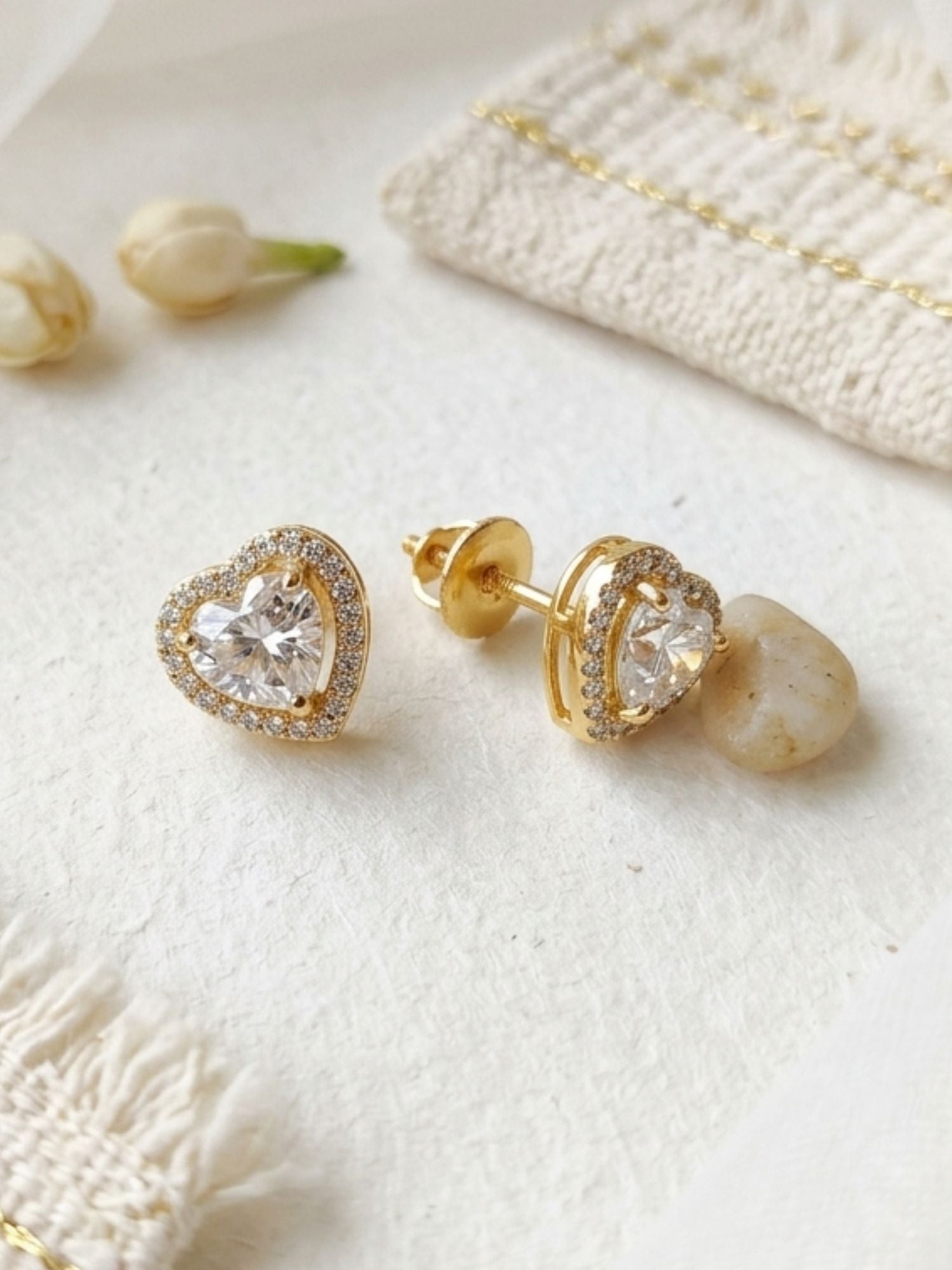 925 Silver Heart CZ Stud Earrings in Gold Plating | Abdesigns