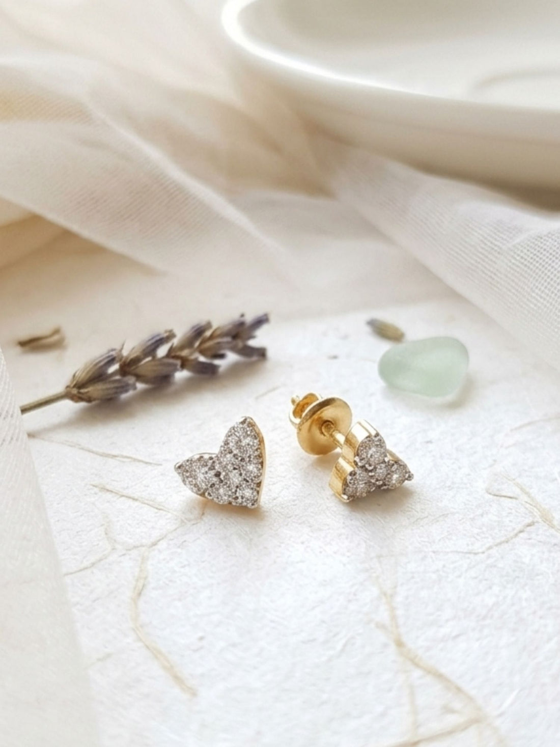 925 Silver Cz Heart Stud Earrings in Gold Plating | Abdesigns