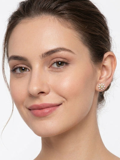 925 Silver Floral Elegant Stud Earrings in Gold Plating | Abdesigns