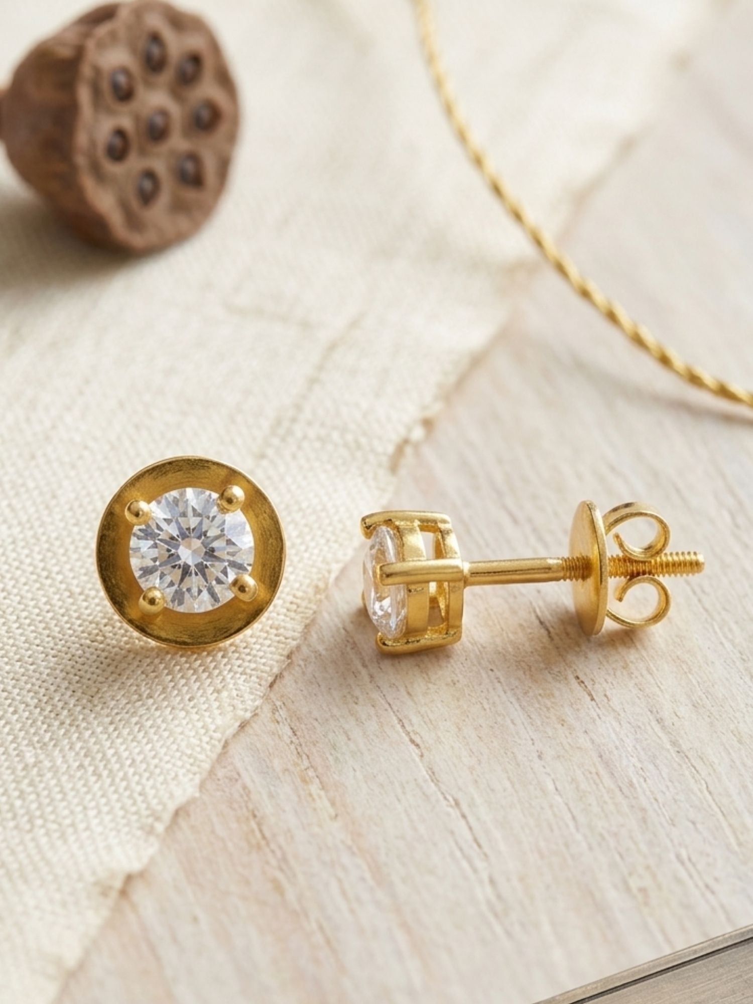 925 Silver Solitaire Minimal CZ Stud Earrings in Gold Plating | Abdesigns