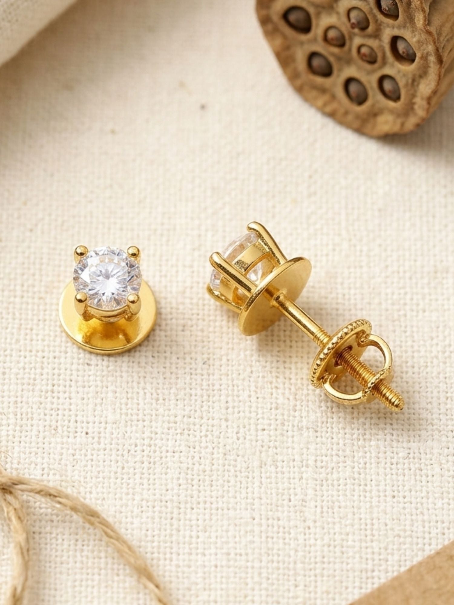 925 Silver Solitaire Minimal CZ Stud Earrings in Gold Plating | Abdesigns
