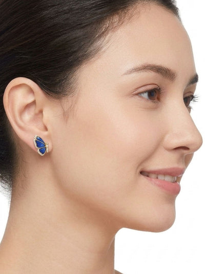 925 Sterling Silver Gold Plated Blue Butterfly Diamond Stud Earrings