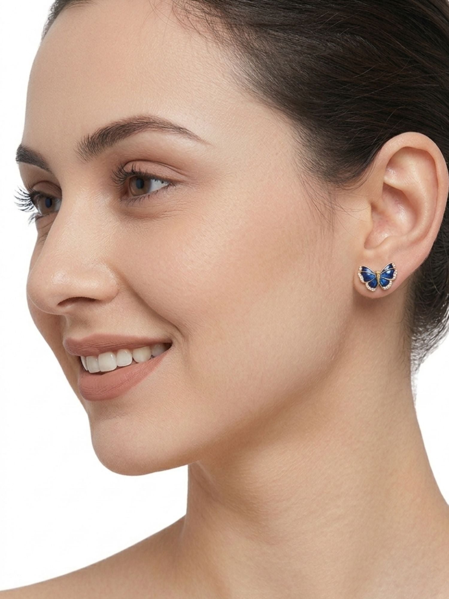 925 Sterling Silver Gold Plated Blue Butterfly Stud Earrings