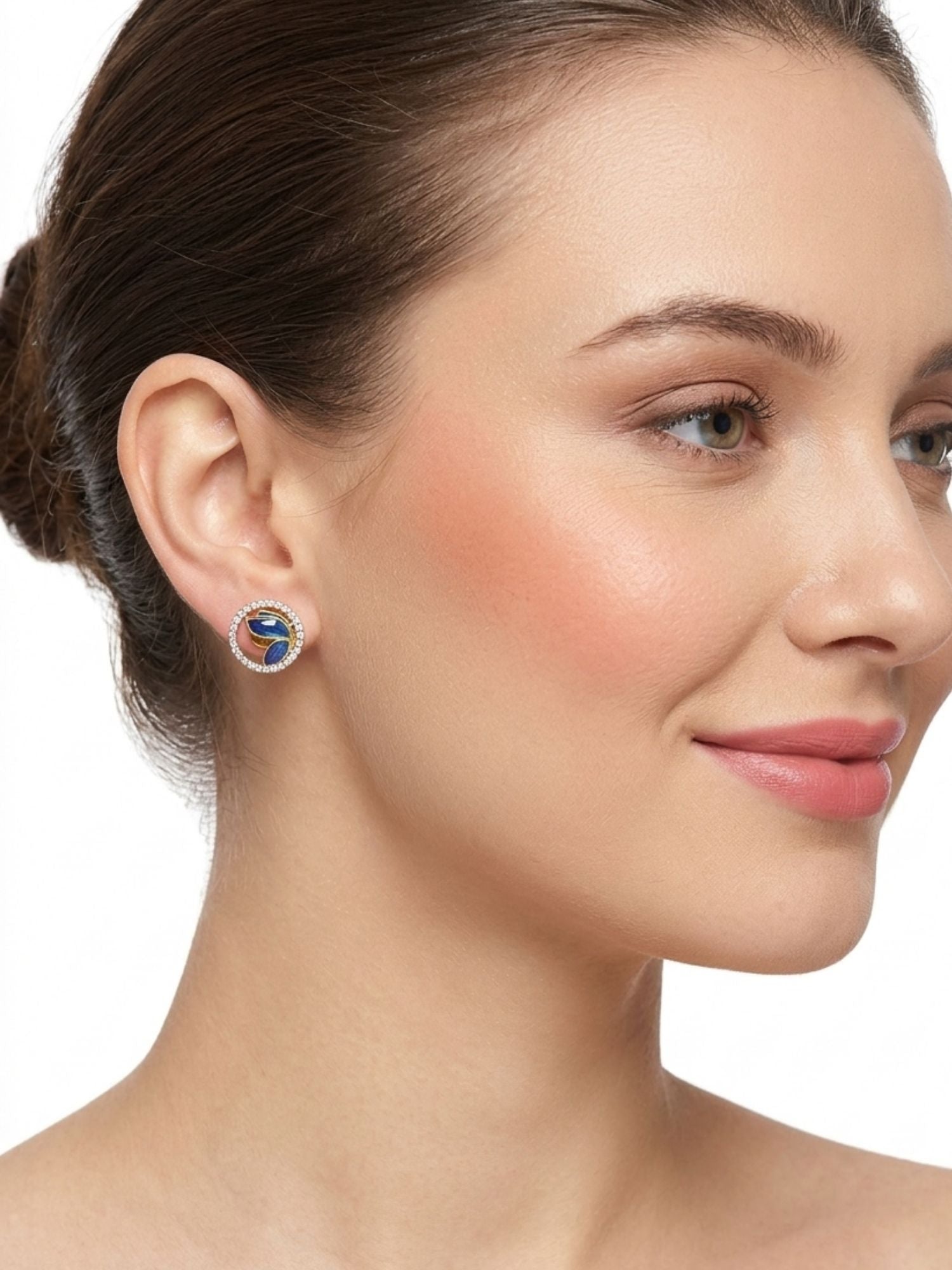 925 Sterling Silver Gold Plated Round Blue Butterfly Stud Earrings
