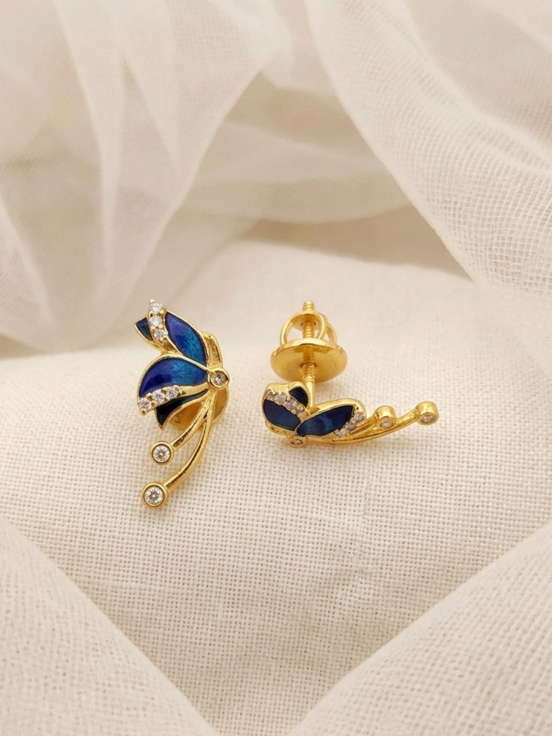 925 Sterling Silver Gold Plated Meenakari Blue Butterfly Stud Earrings
