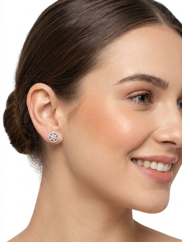925 Sterling Silver Floral Halo Stud Earrings with Cubic Zirconia