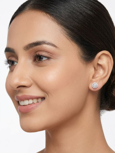 925 Sterling Silver Round Halo CZ Stud Earrings