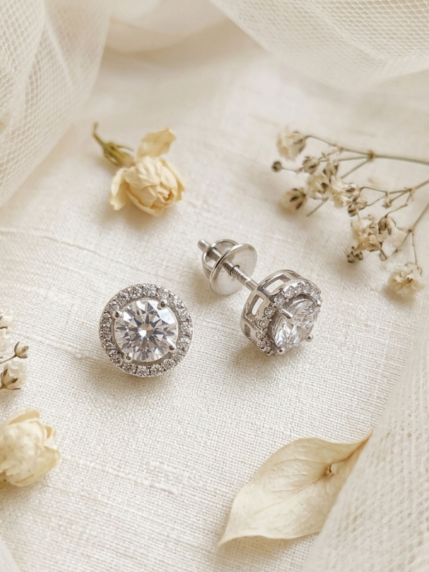 925 Sterling Silver Round Halo CZ Stud Earrings