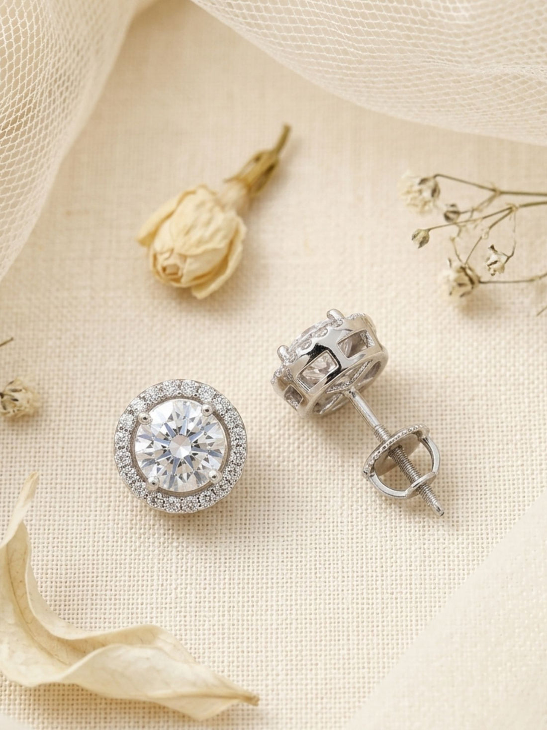 925 Sterling Silver Round Halo CZ Stud Earrings
