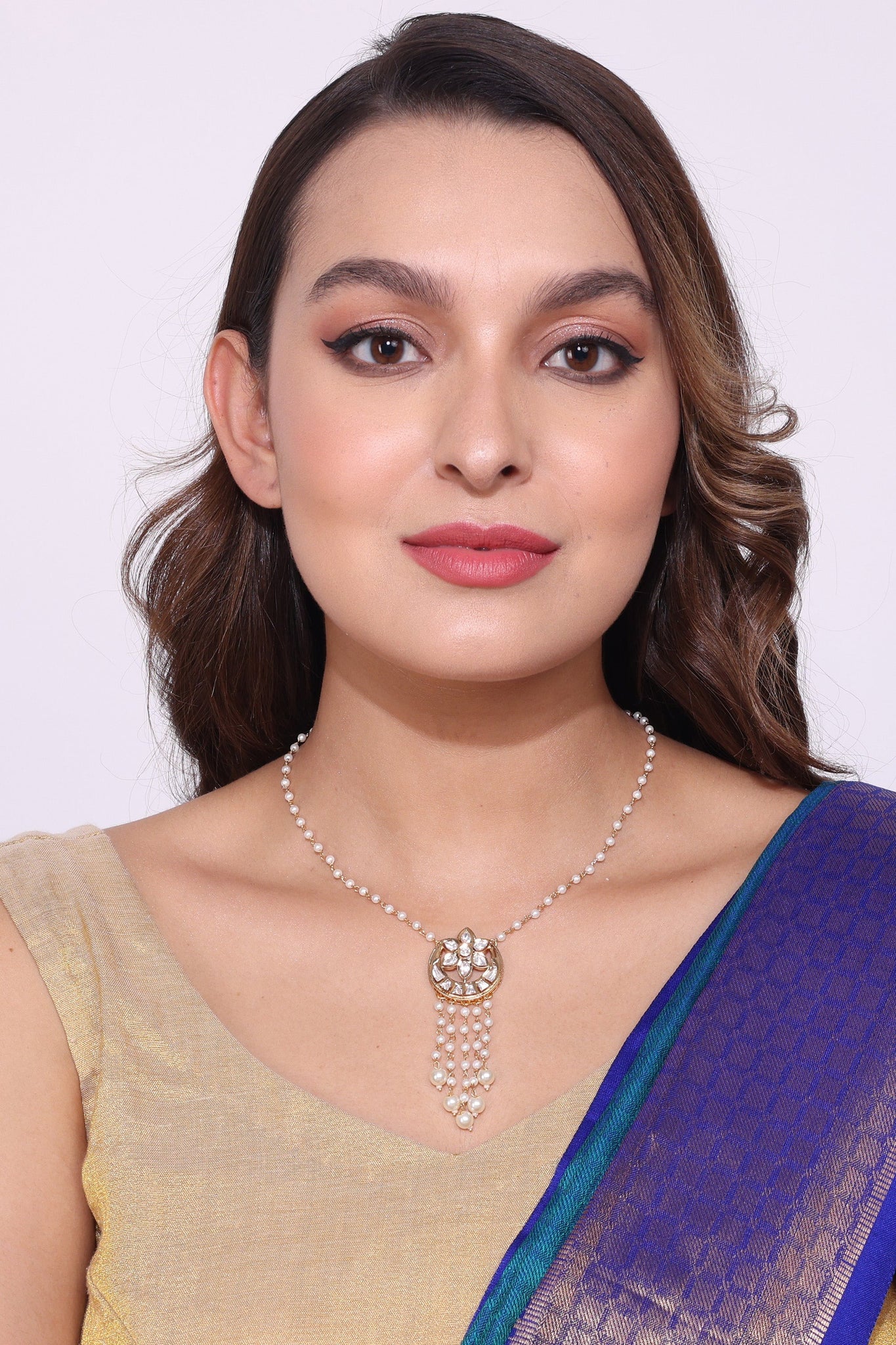 Gold Plated Flower Polki Kundan Chain