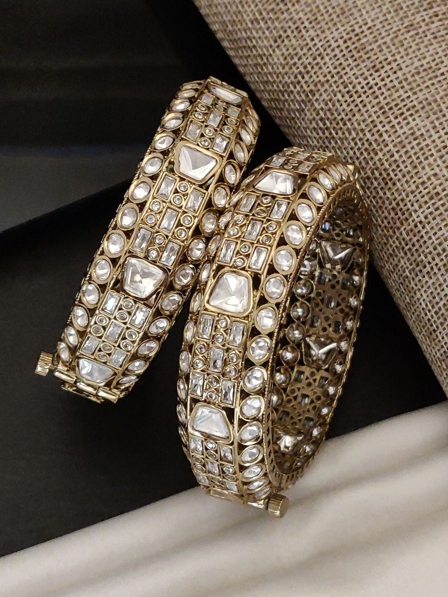 Abdesigns Victorian Gold Plated Geometric Polki Bangles