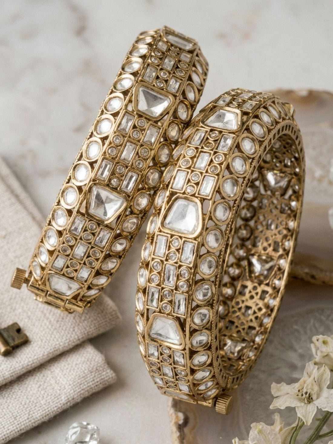 Abdesigns Victorian Gold Plated Geometric Polki Bangles