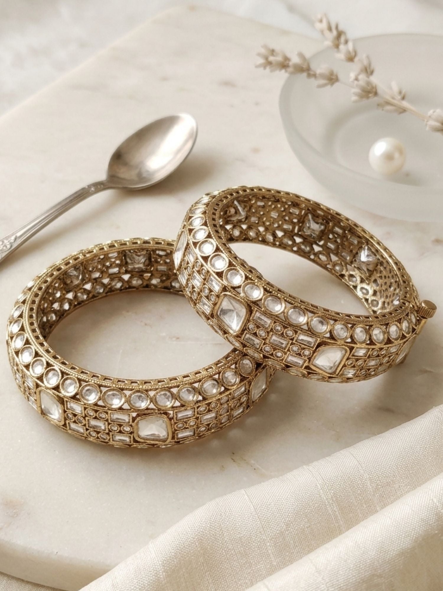 Abdesigns Victorian Gold Plated Geometric Polki Bangles