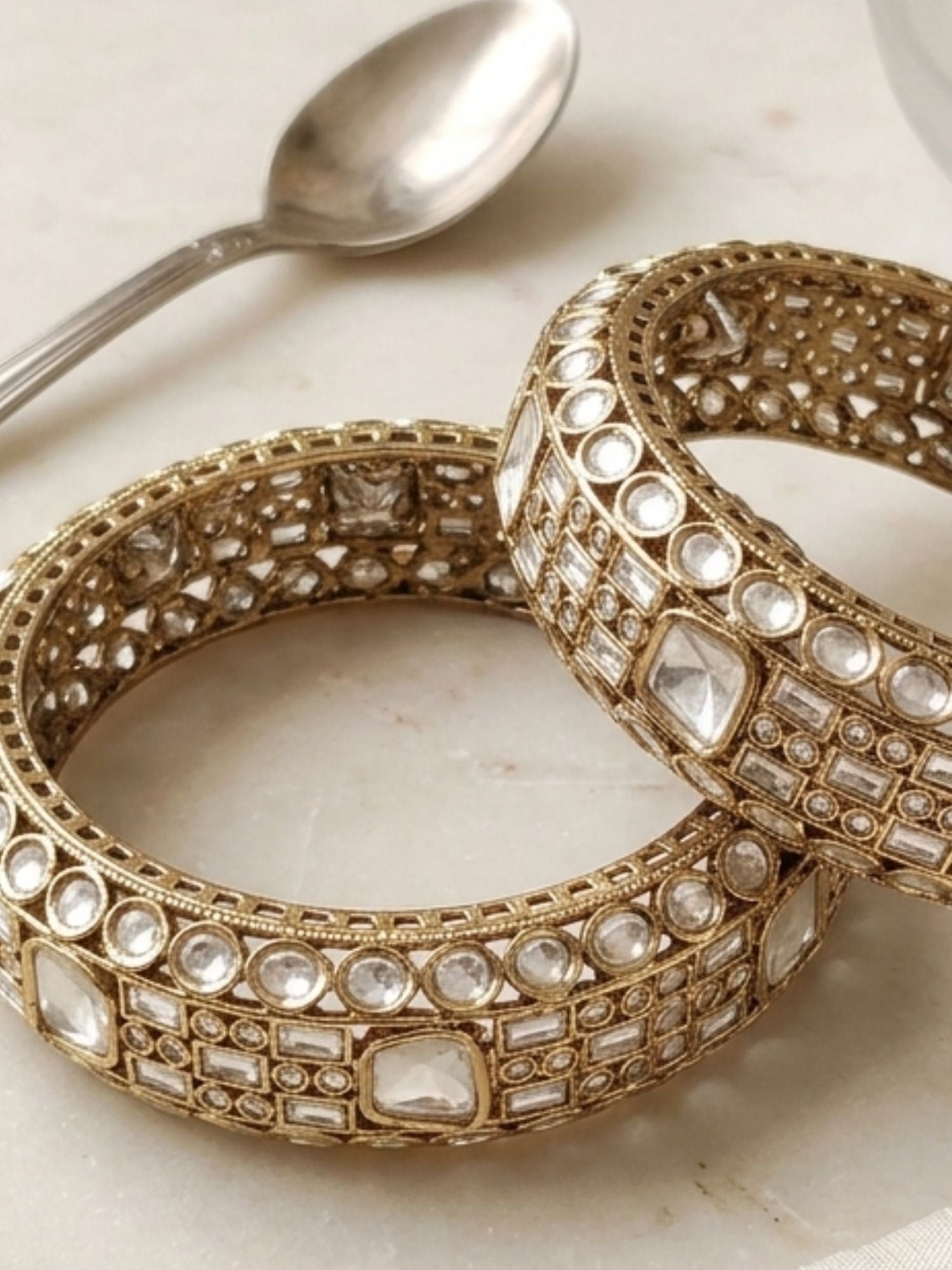 Abdesigns Victorian Gold Plated Geometric Polki Bangles