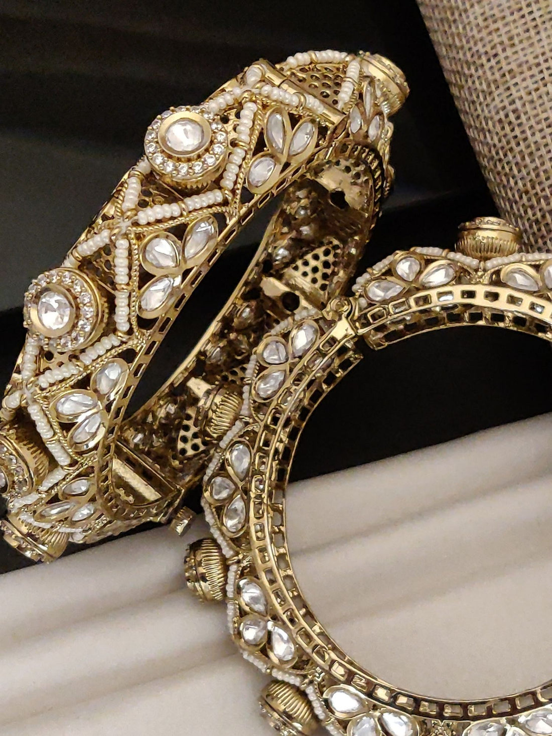 Abdesigns Victorian Plated Bangle Set with Ghungroo & Pearl