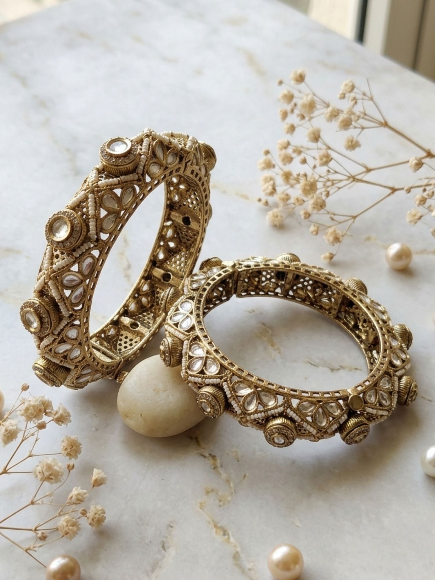 Abdesigns Victorian Plated Bangle Set with Ghungroo & Pearl