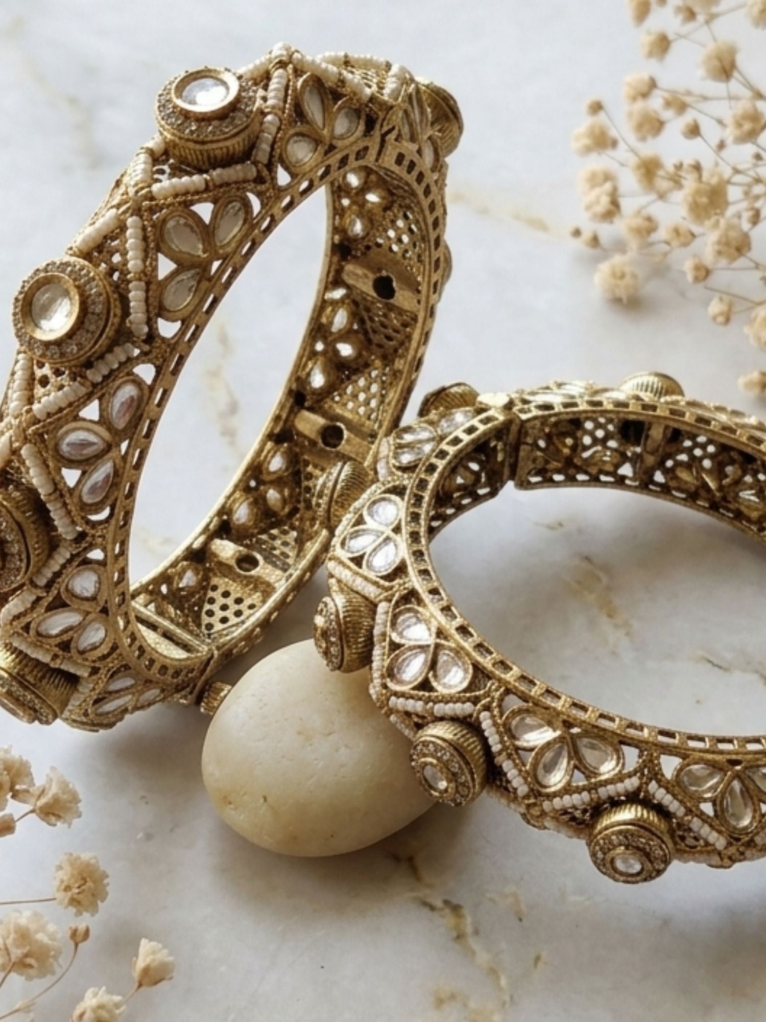 Abdesigns Victorian Plated Bangle Set with Ghungroo & Pearl