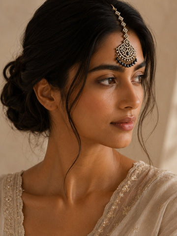 Oversize Oxidsed Gold American Diamond Bollywood Style Maang Tikka
