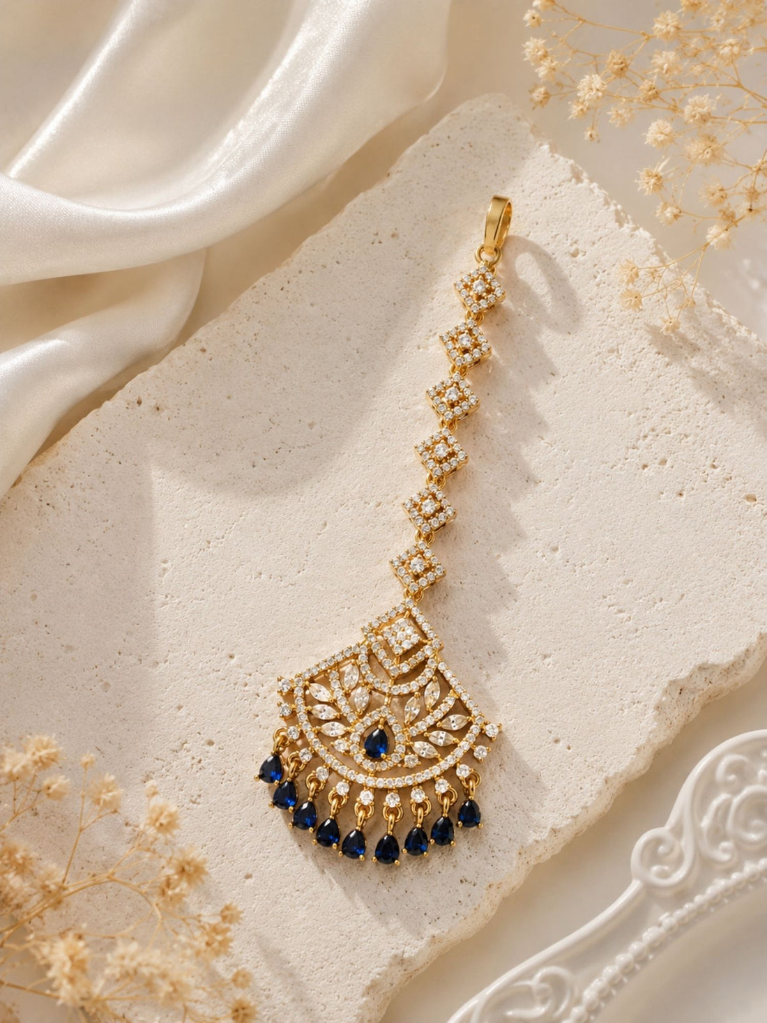 Oversize Oxidsed Gold American Diamond Bollywood Style Maang Tikka