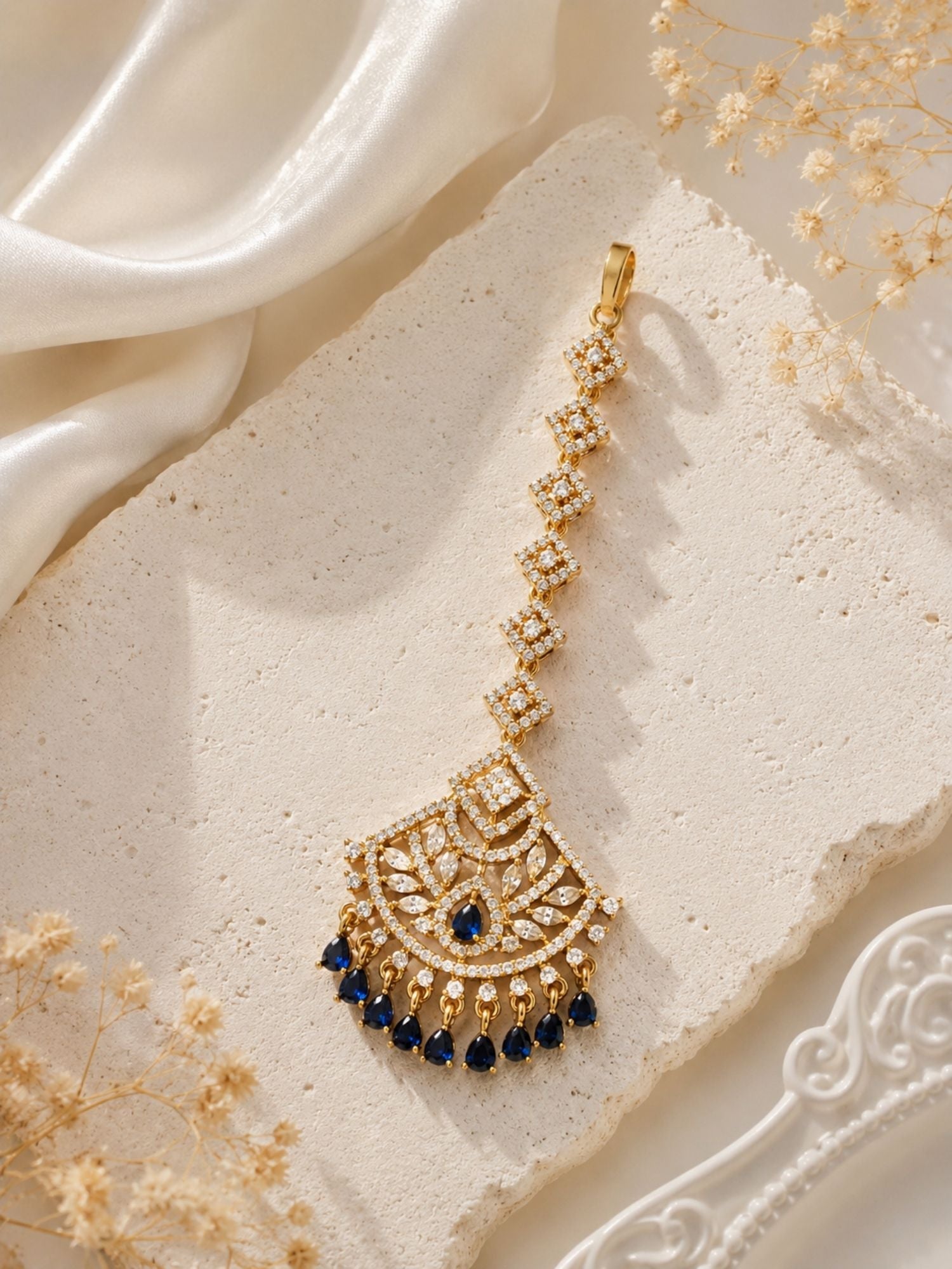 Oversize Oxidsed Gold American Diamond Bollywood Style Maang Tikka