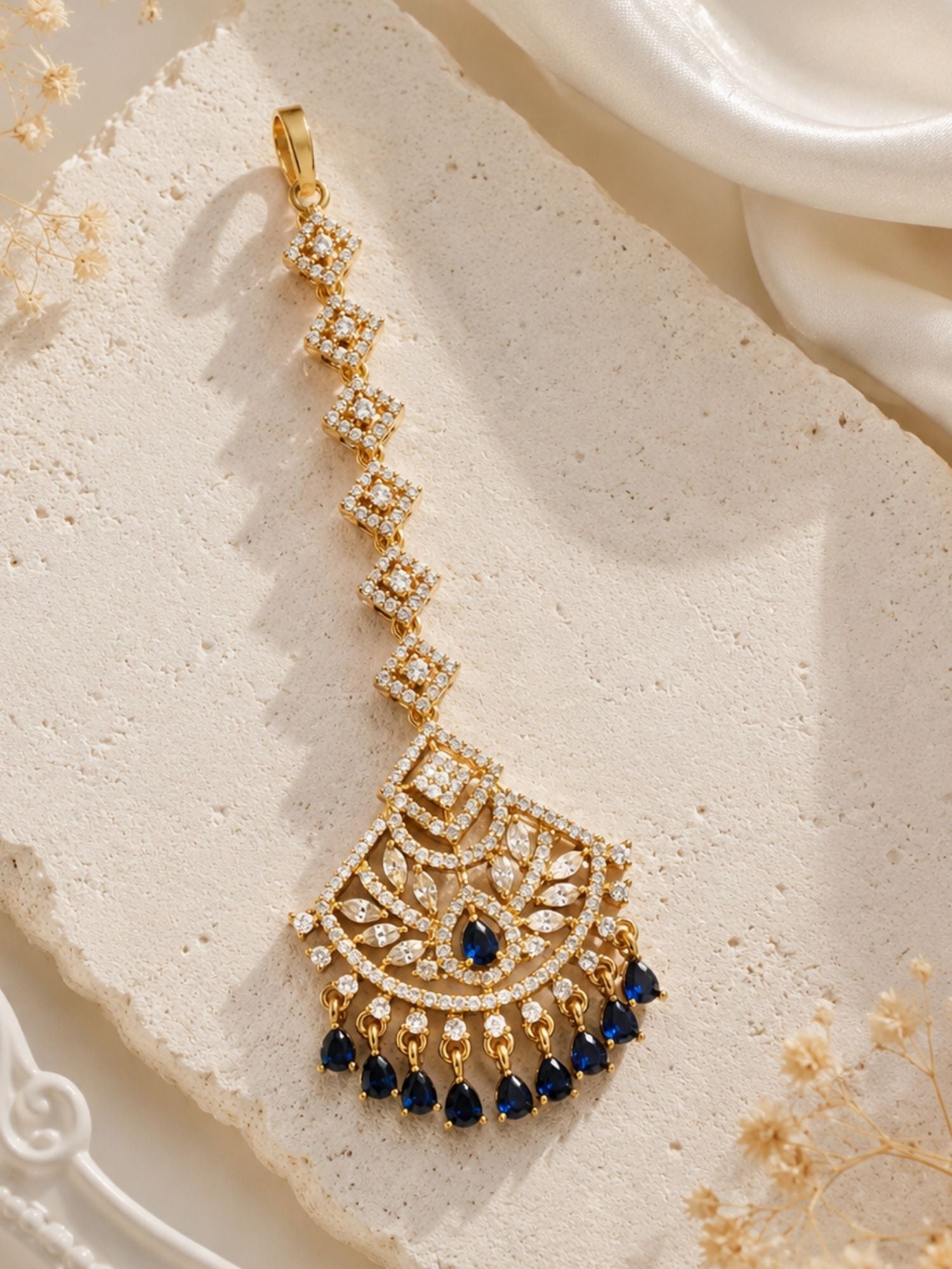 Oversize Oxidsed Gold American Diamond Bollywood Style Maang Tikka
