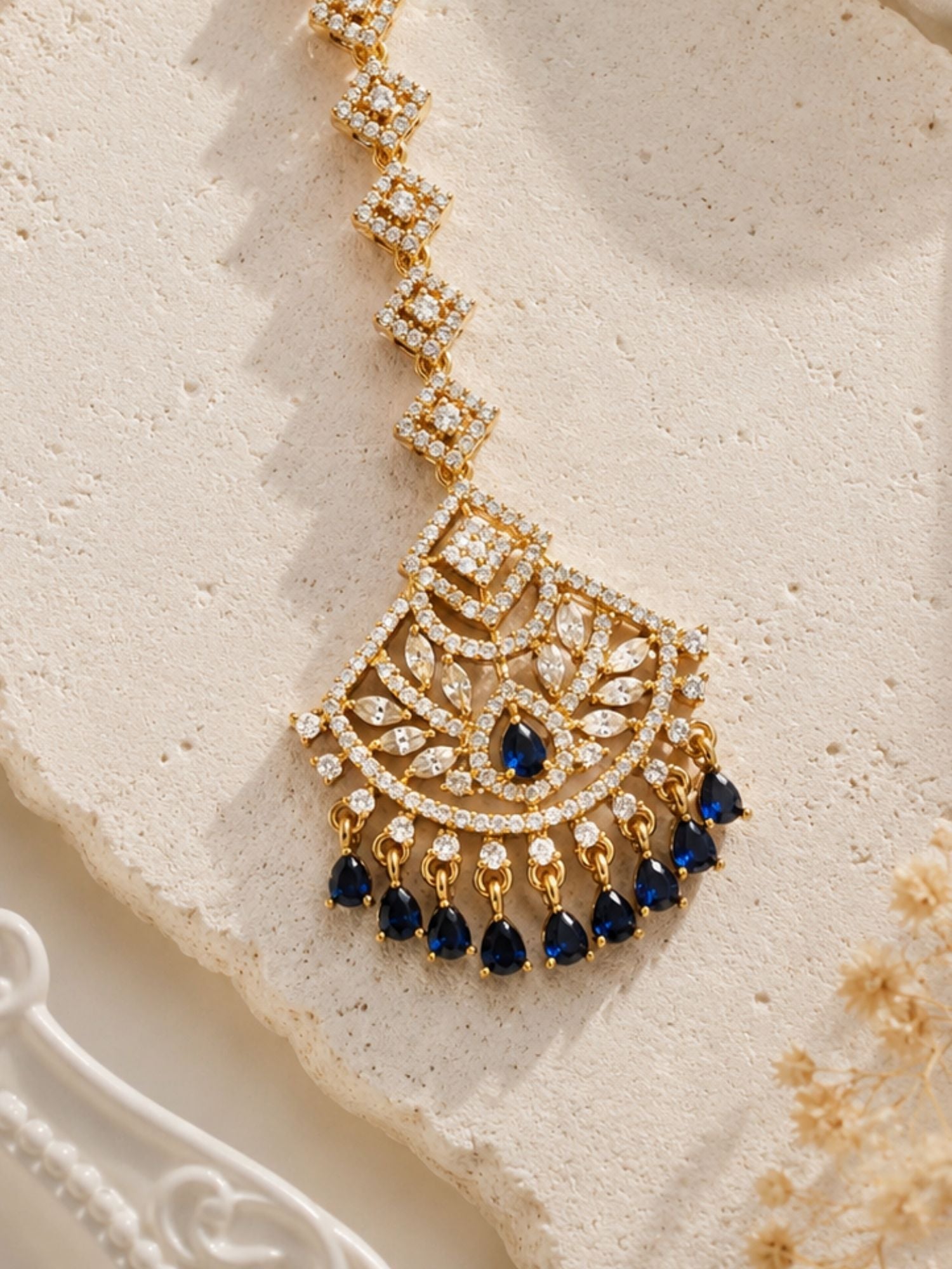 Oversize Oxidsed Gold American Diamond Bollywood Style Maang Tikka