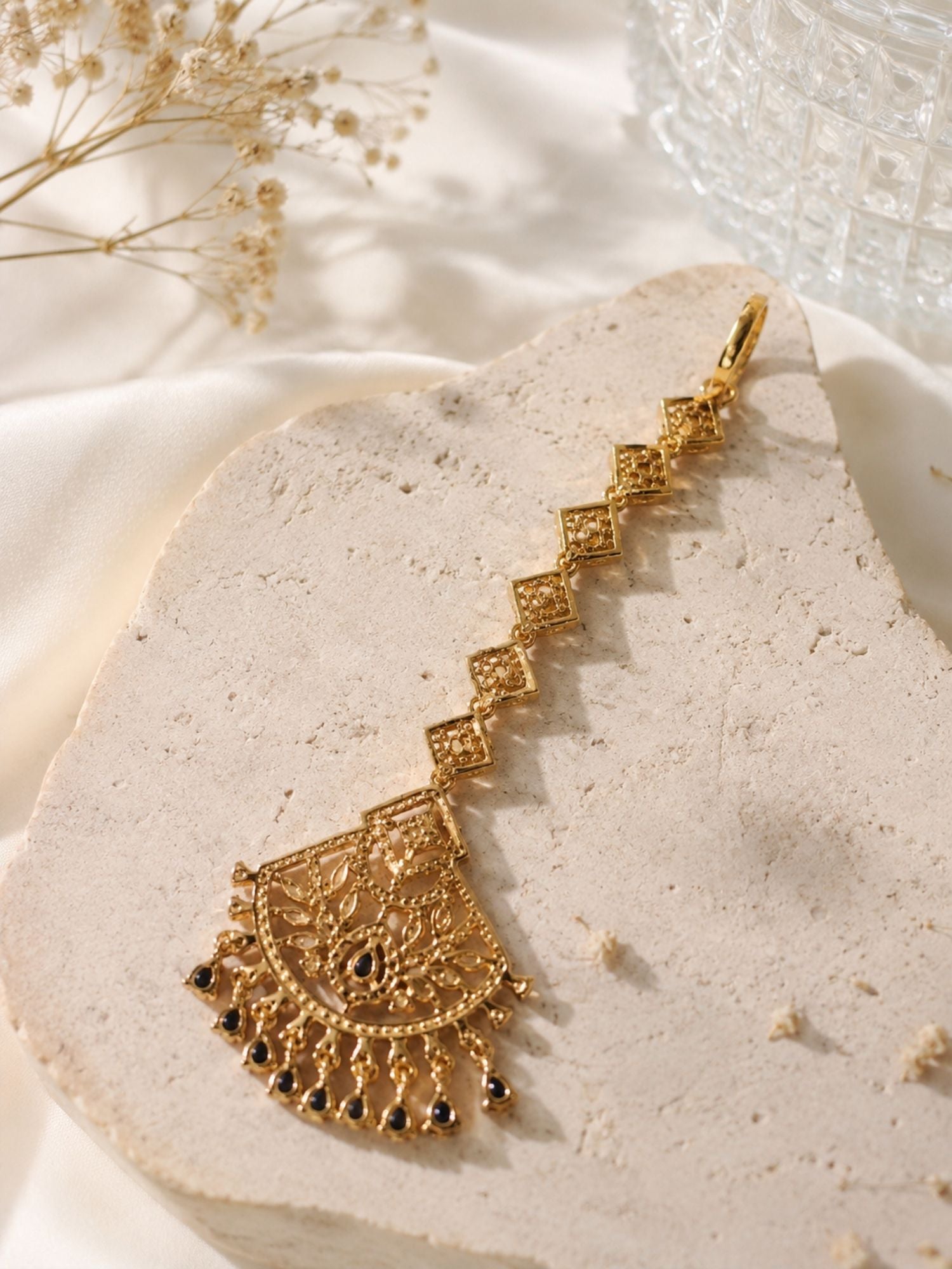 Oversize Oxidsed Gold American Diamond Bollywood Style Maang Tikka