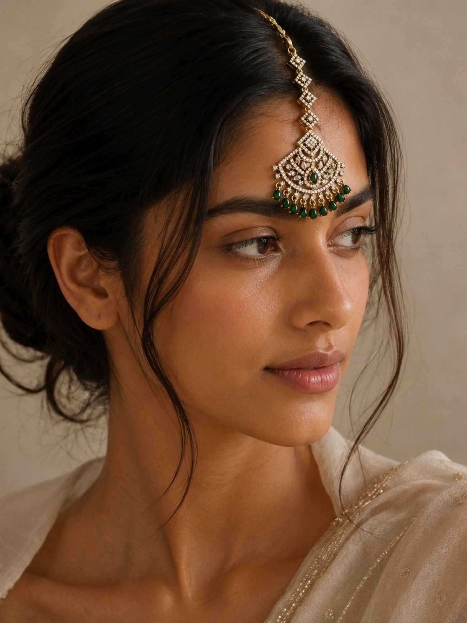 Oversize Oxidsed Gold American Diamond Bollywood Style Maang Tikka