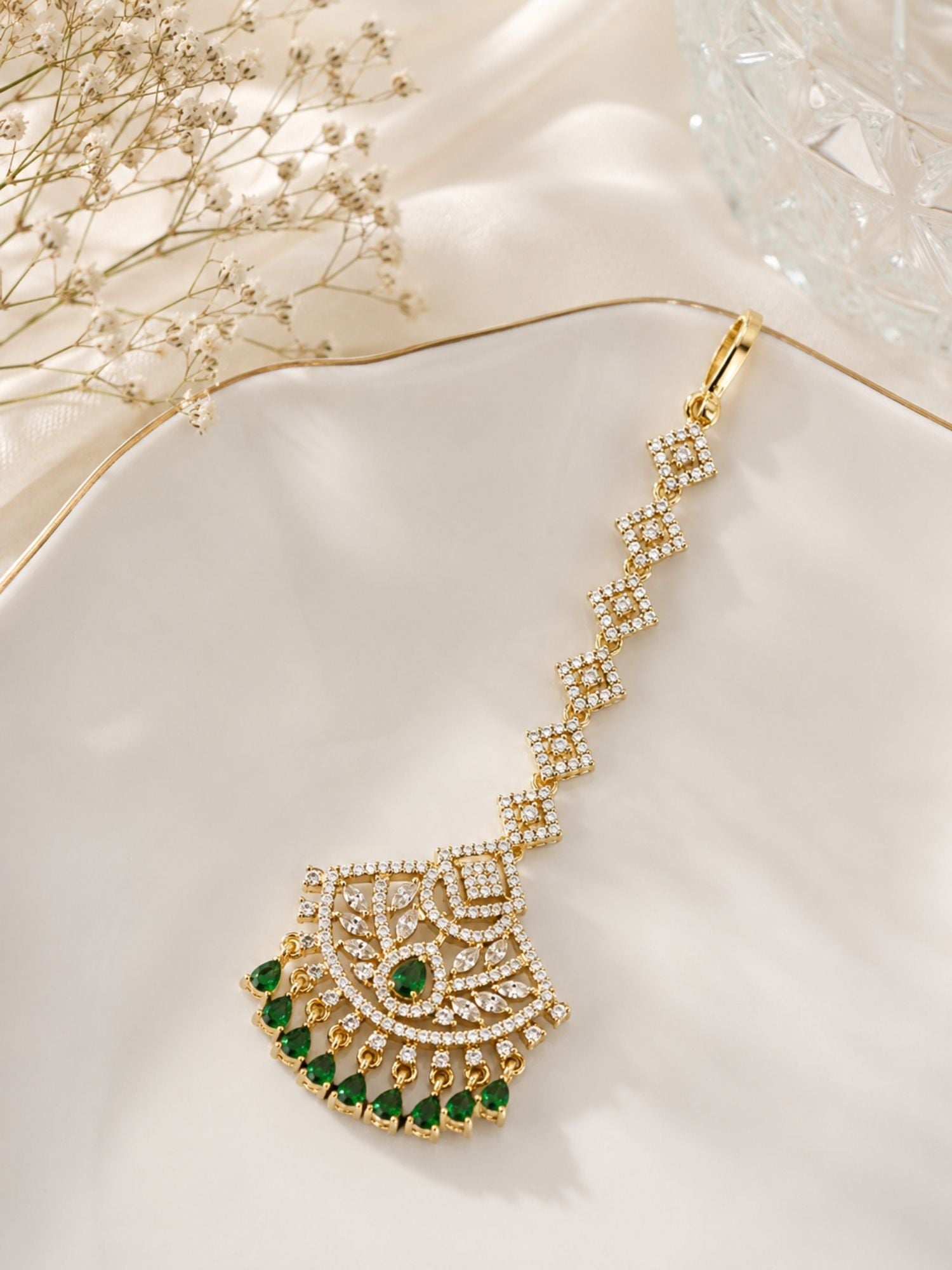 Oversize Oxidsed Gold American Diamond Bollywood Style Maang Tikka