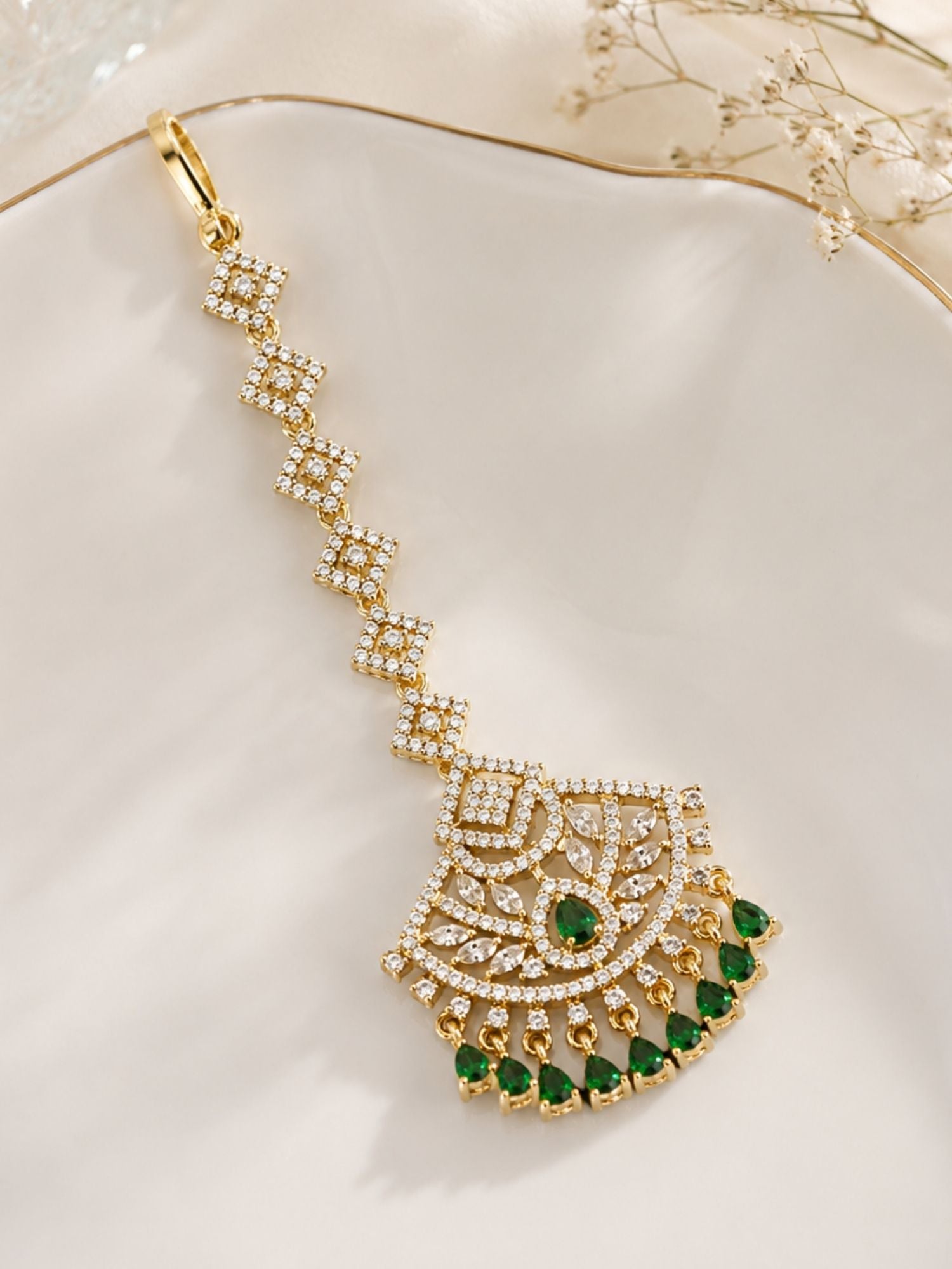 Oversize Oxidsed Gold American Diamond Bollywood Style Maang Tikka