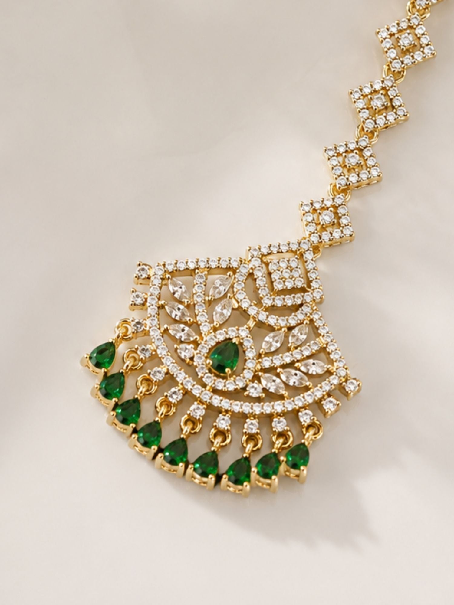 Oversize Oxidsed Gold American Diamond Bollywood Style Maang Tikka