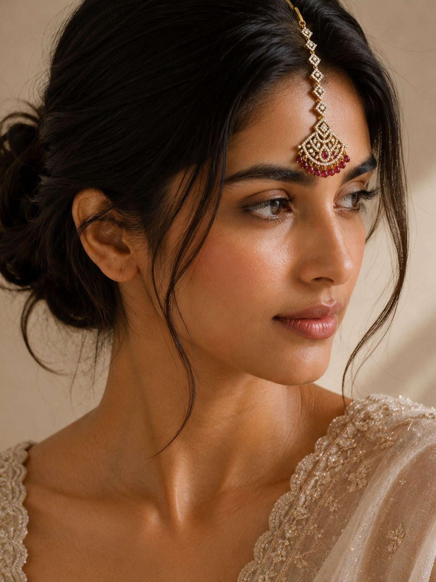 Oversize Oxidsed Gold American Diamond Bollywood Style Maang Tikka