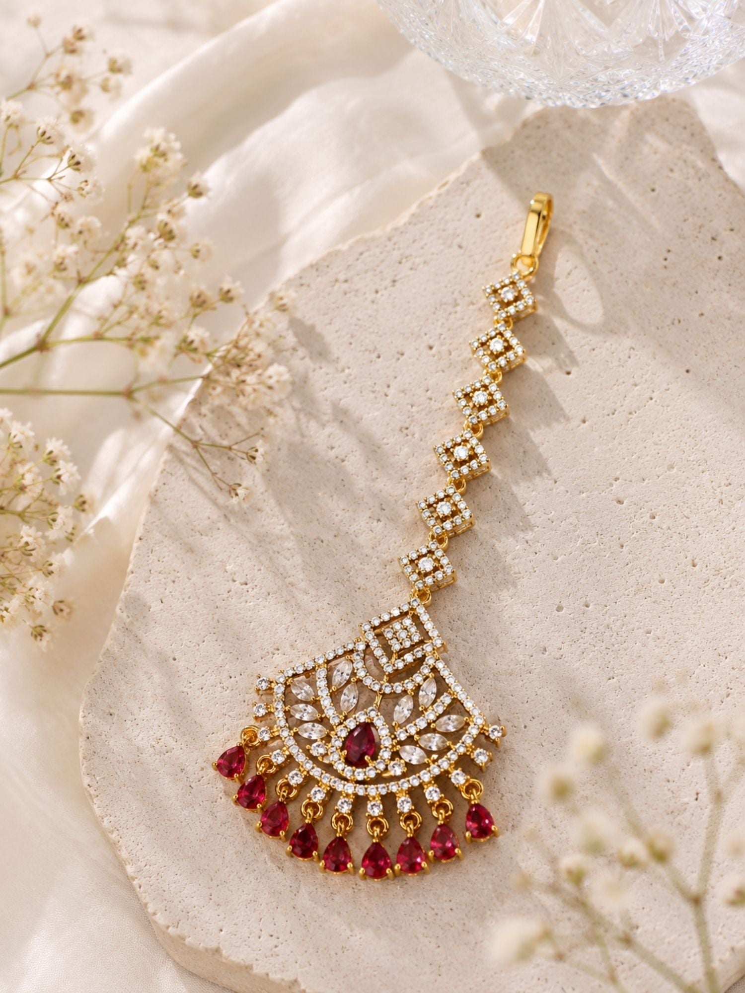 Oversize Oxidsed Gold American Diamond Bollywood Style Maang Tikka
