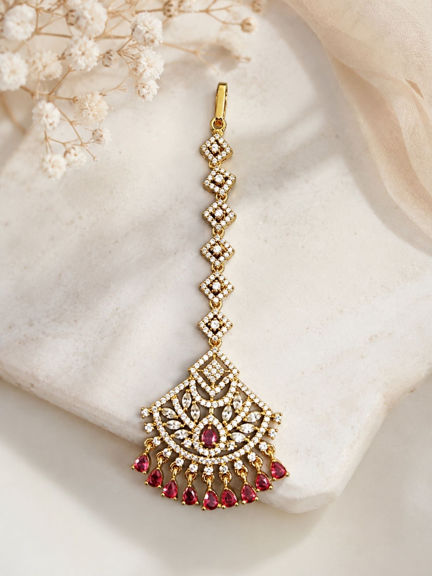 Oversize Oxidsed Gold American Diamond Bollywood Style Maang Tikka