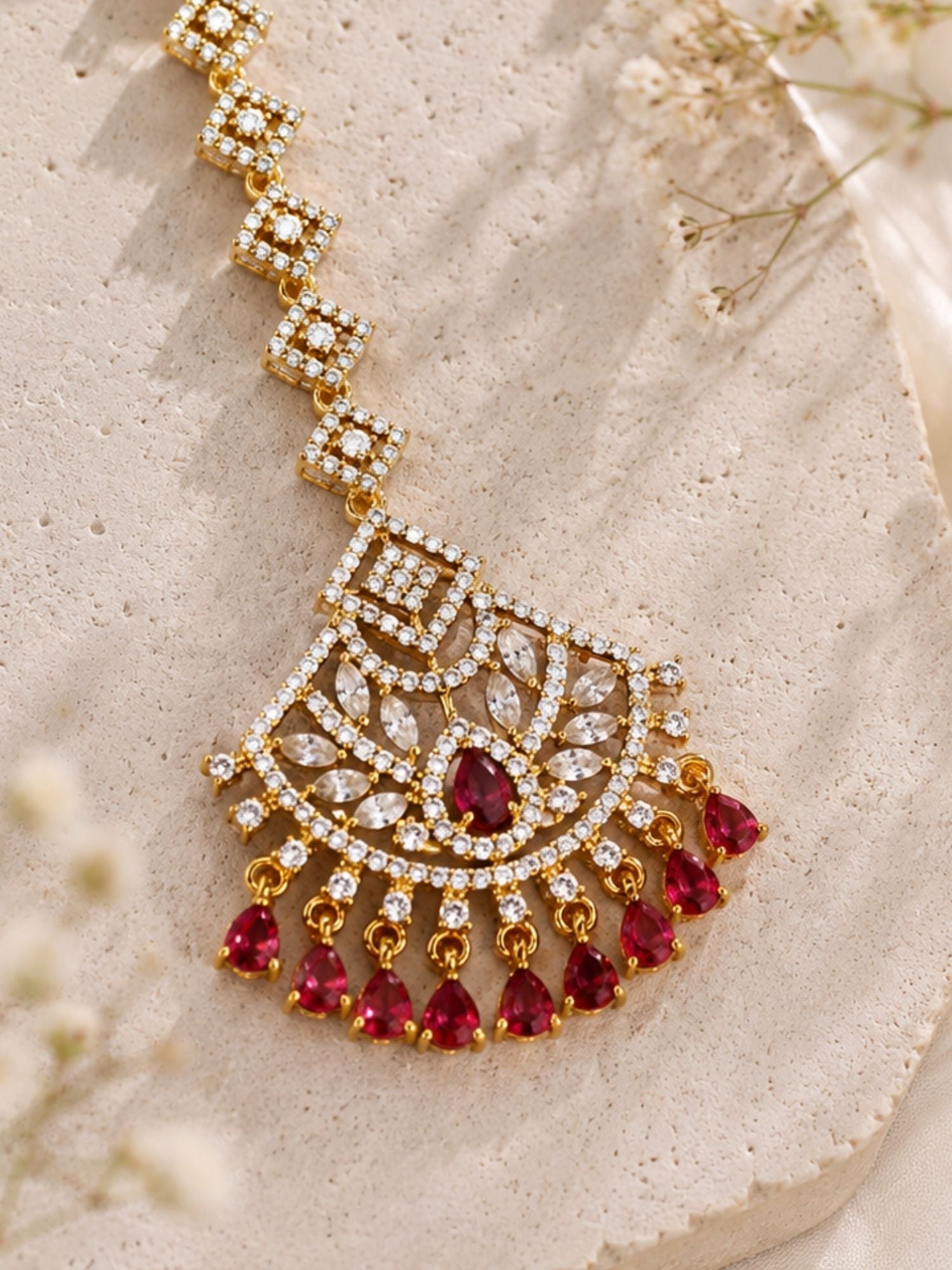 Oversize Oxidsed Gold American Diamond Bollywood Style Maang Tikka