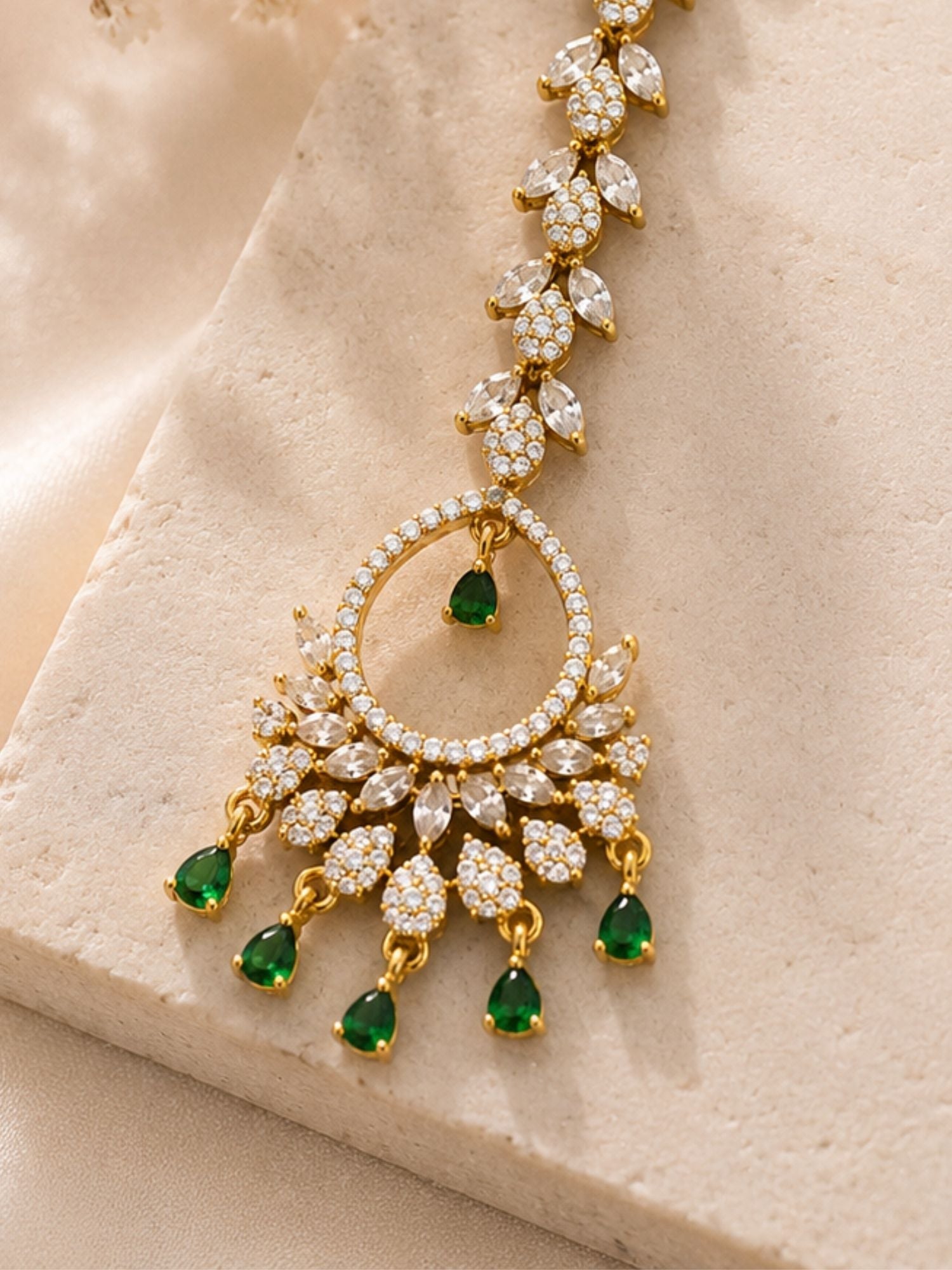 Floral Victorian Oxidised Gold Plated American Diamond Cz Maangtikka