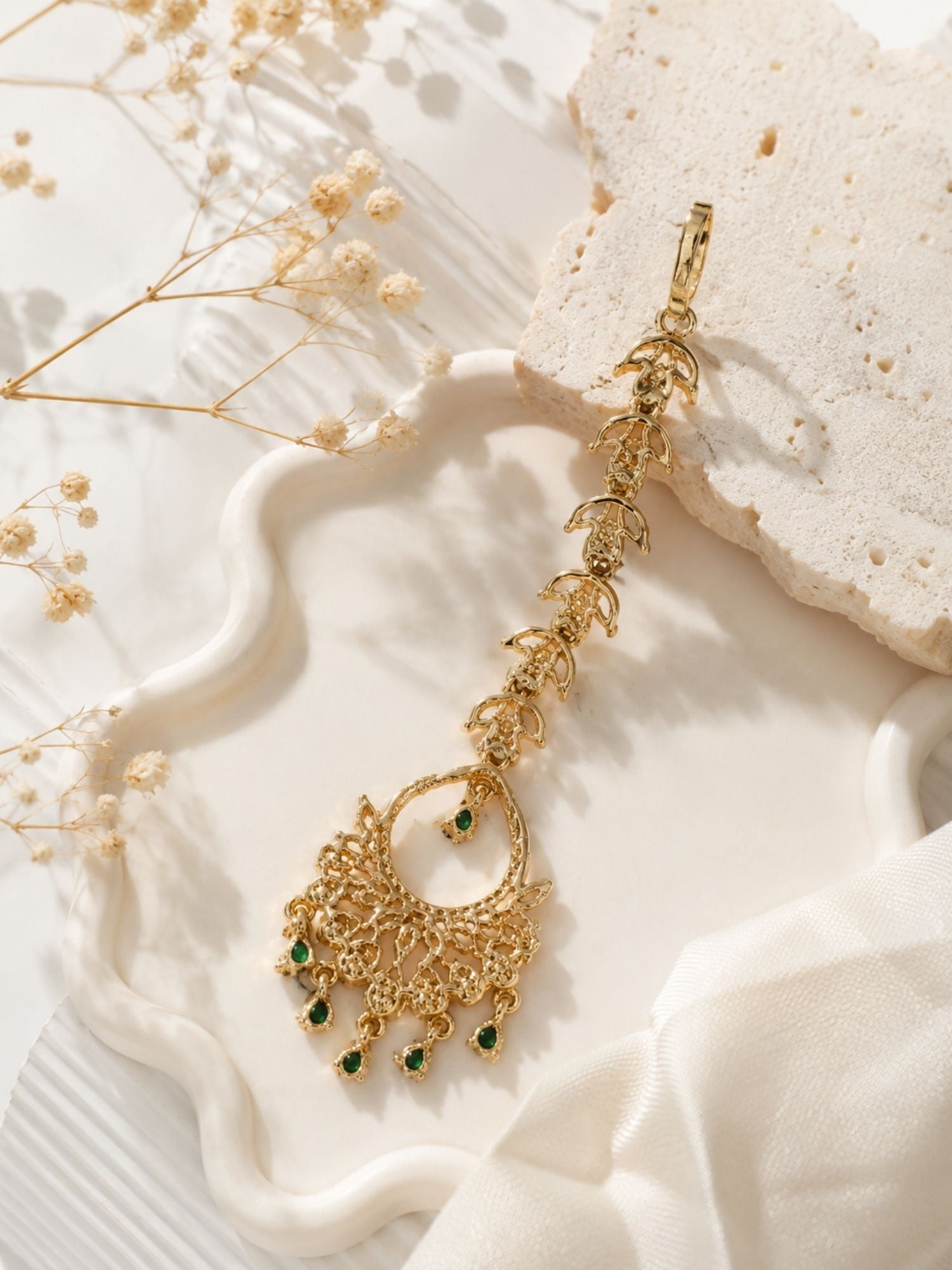 Floral Victorian Oxidised Gold Plated American Diamond Cz Maangtikka