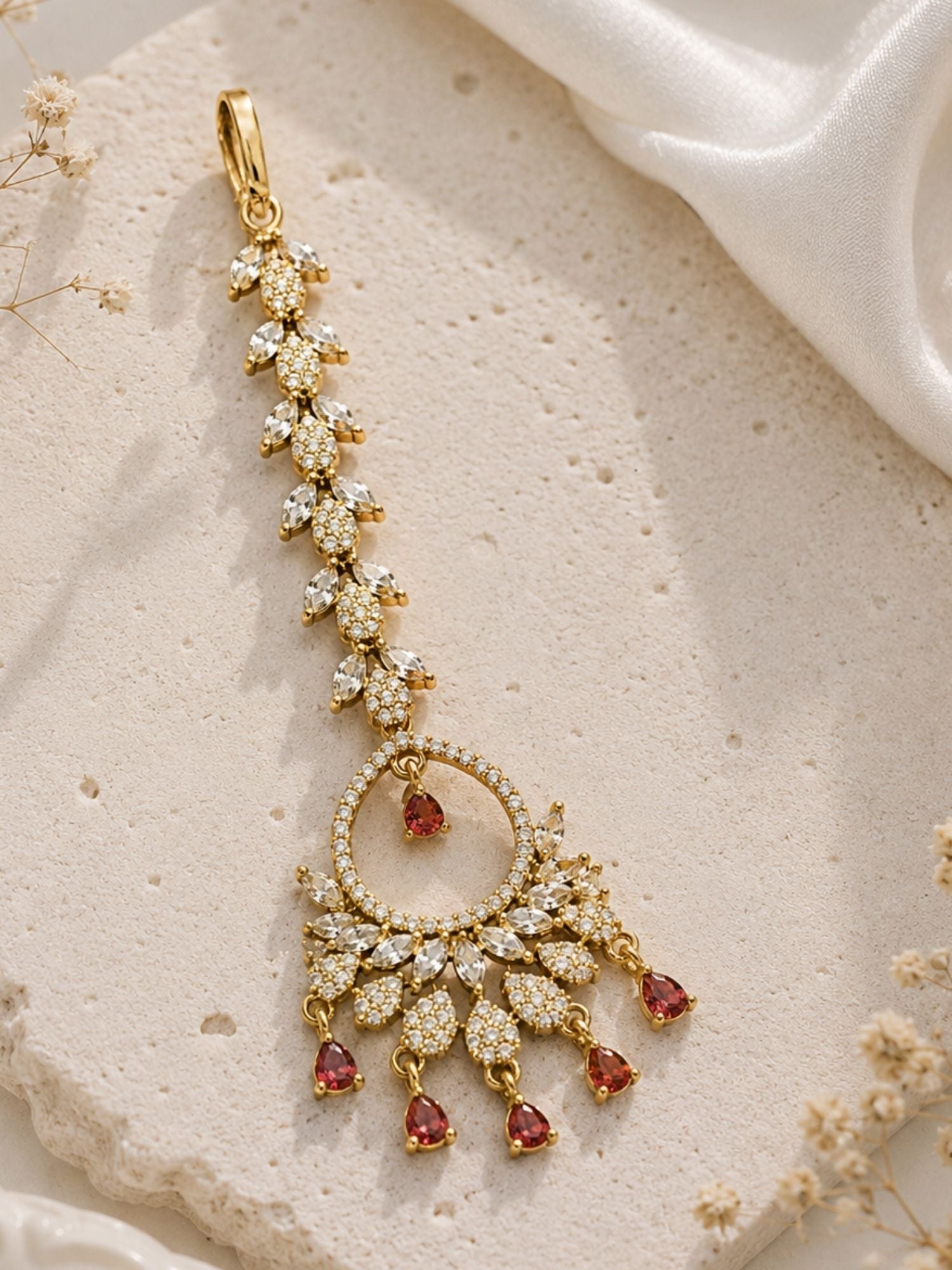 Floral Victorian Oxidised Gold Plated American Diamond Cz Maangtikka